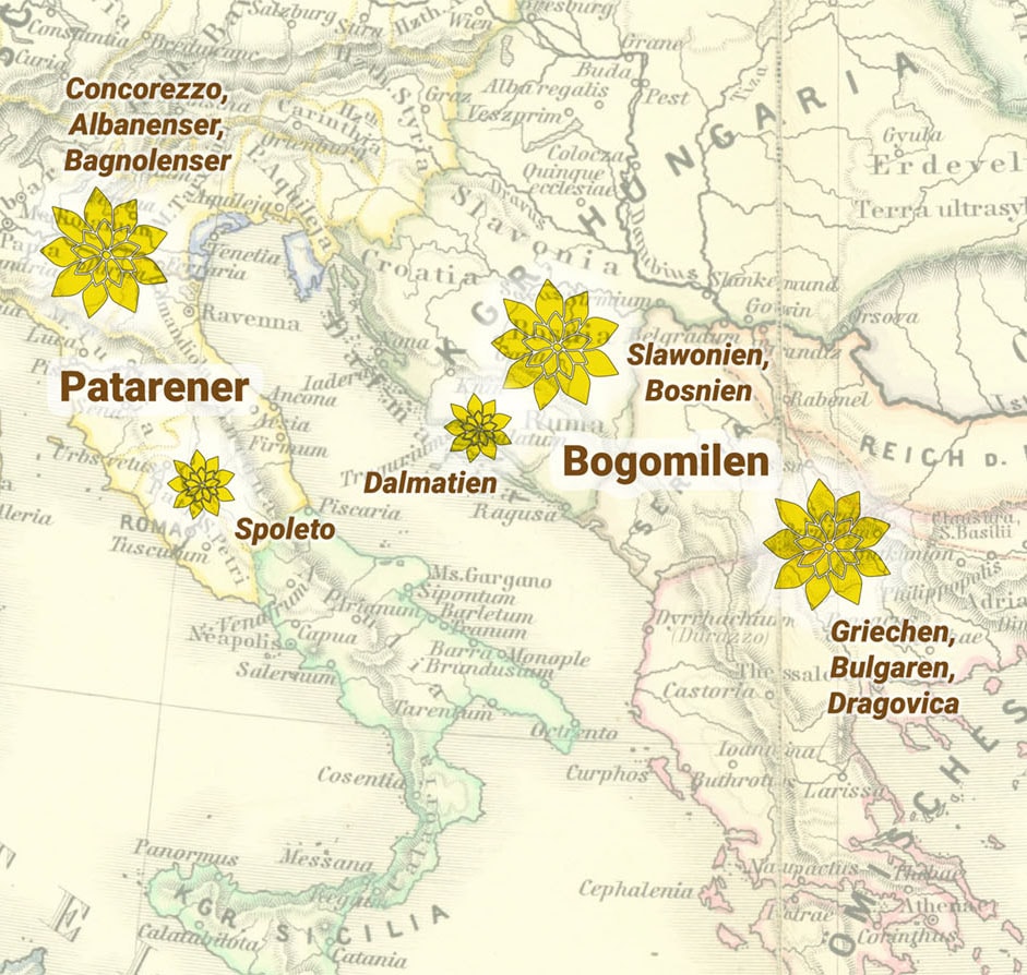 Die geografische Verbreitung der Bogomilen-Gemeinden