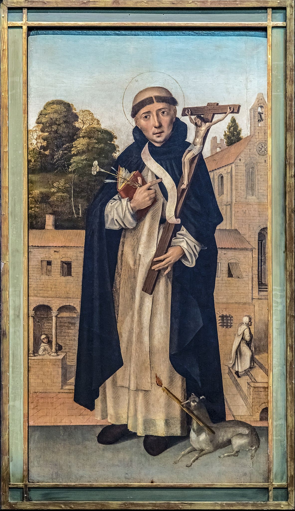 Portret sv. Dominika, s raspelom i psom s bakljom – referenca na lomaču inkvizicije